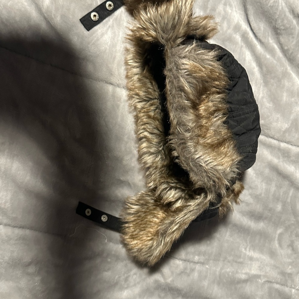 Faux Fur Trimmed Black Winter Hat